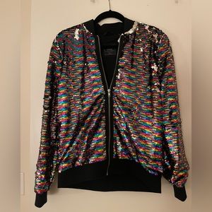 Rare 🌈 Abercrombie & Fitch Unisex Rainbow/Silver Sequin Bomber XXS-S